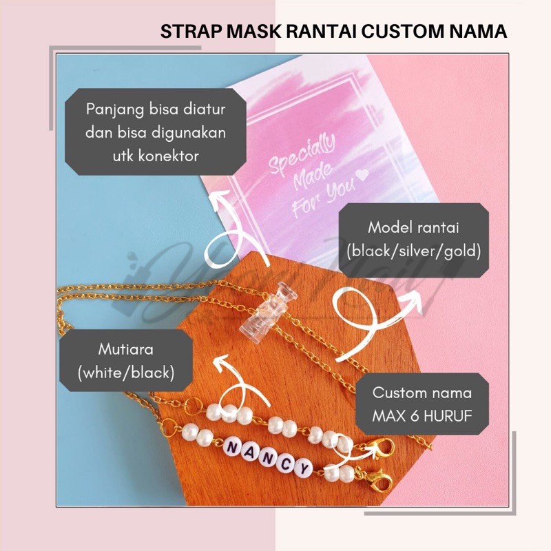 strap mask 2in1 tali masker custom nama kalung 2in1 connector konektor hijab anak dewasa