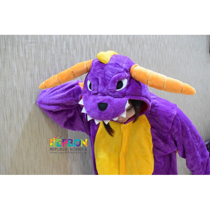 BAJU ONESIE DINOSAURUS UNGU DINO PURPLE KOSTUM PIYAMA COSPLAY