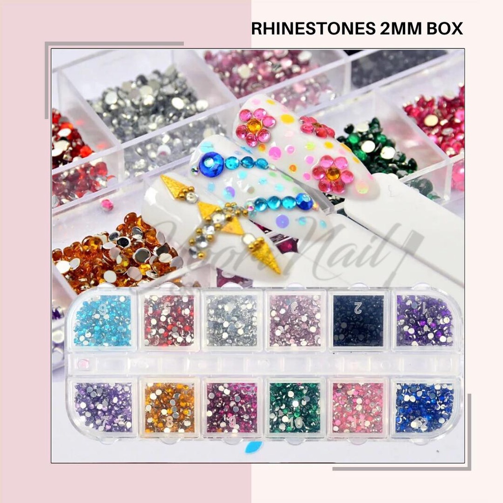 Rainbow rhinestones wheel nail art rhinestone 2mm 12 warna