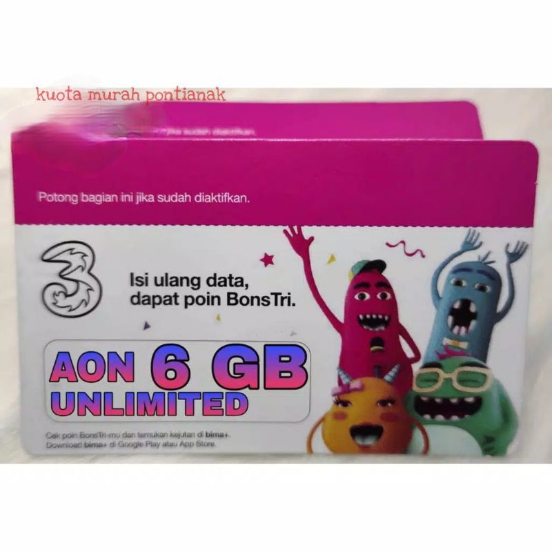 VOUCHER DATA TRI UNLIMITED 6 GB Vocer Three 6gb 30hari