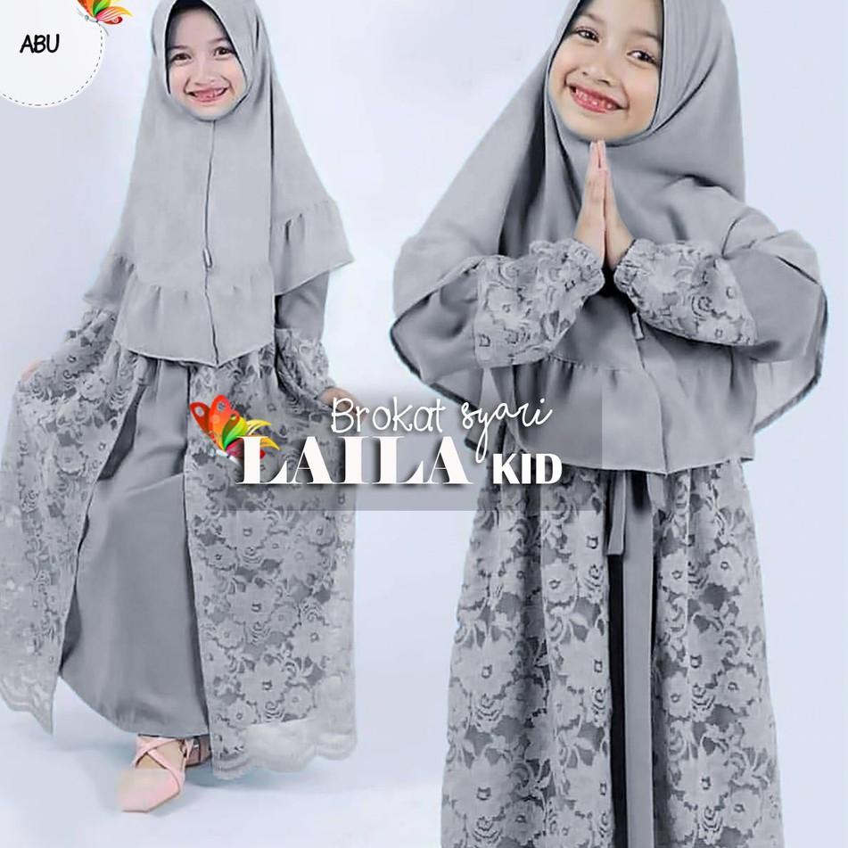 ✰ KID GAMIS SYARI BRUKAT LAILA | SETELAN DRESS MUSLIM DAN BERGO ANAK PEREMPUAN TANGGUNG MOSCREPE POL