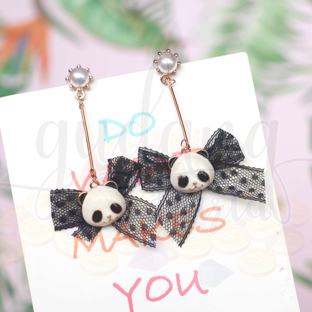 Anting Stud Panda Renda Pita Panjang Lucu Hadiah Unik GH 203725