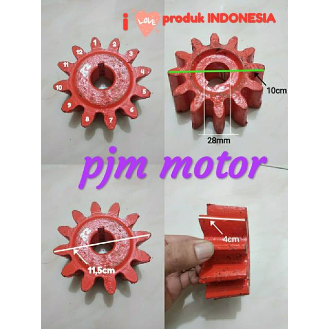 28mm Gear nenas molen 12T gigi besar nenas molen pengaduk semen 3 berlian
