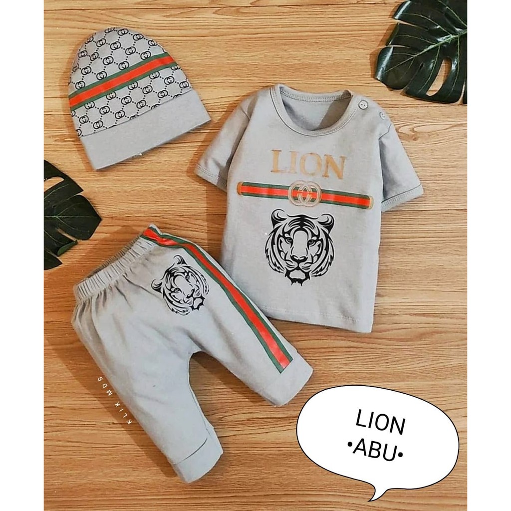 Setelan Baju Bayi Pakaian Anak Laki-Laki Free Topi Boutique Lion 1 Ukuran Estimasi 0-9 Bulan