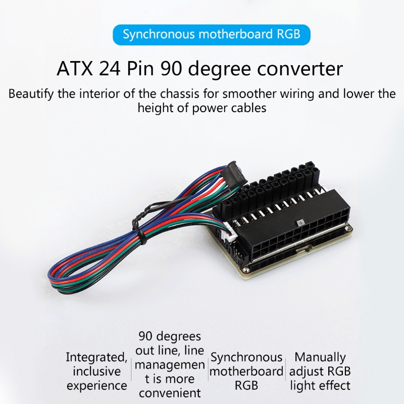 Btsg RGB ATX24Pin Adaptor Colokan Listrik 90derajat Ke 24pin Mainboard Motherboard Modular Konektor Daya Untuk Desktop PC