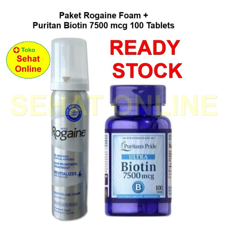 PAKET Rogaine Foam 60 g + Puritan Pride Biotin 7500 mcg 100 Tablet