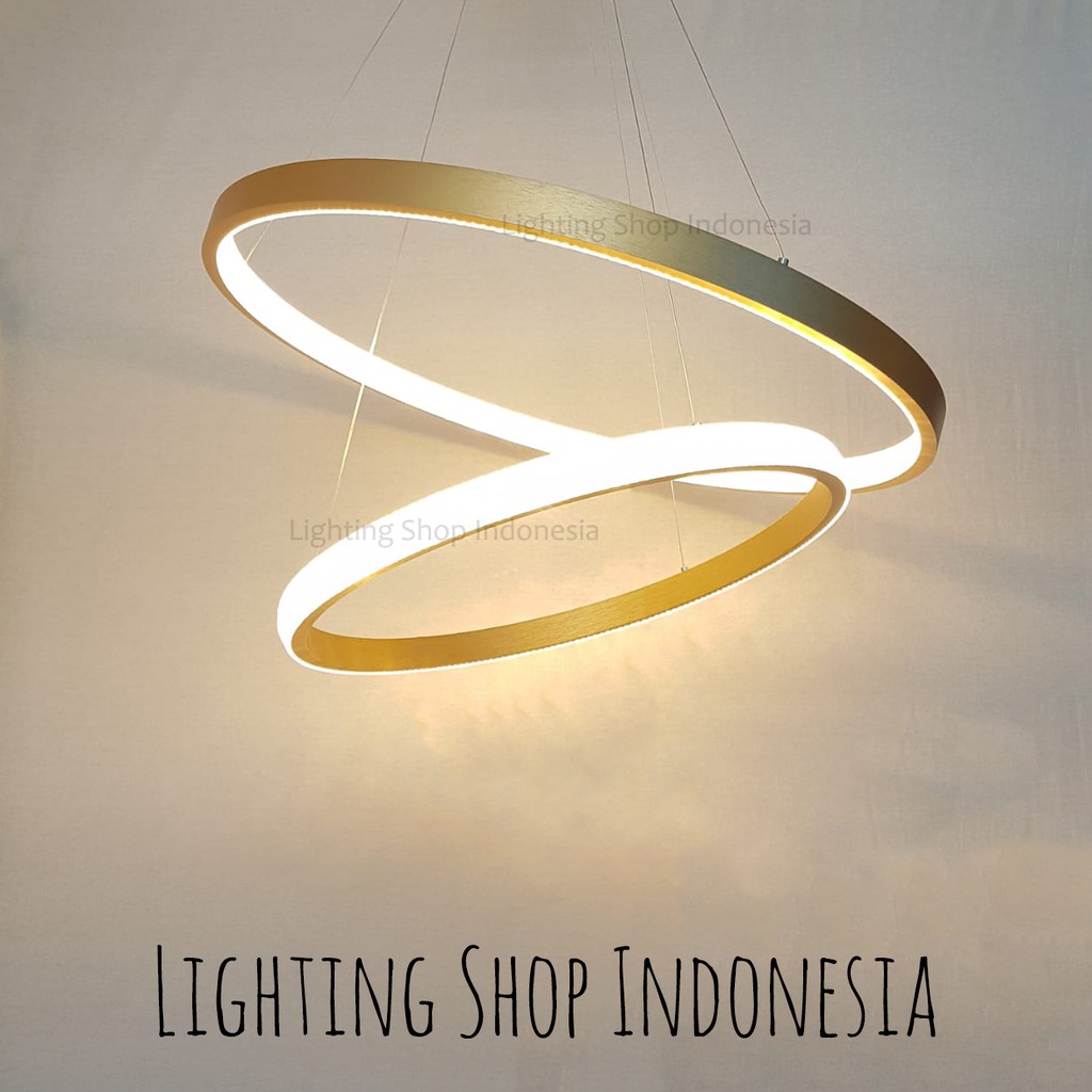 Lampu gantung led Gold bulat 2 ring modern minimalis hotel ruang tamu