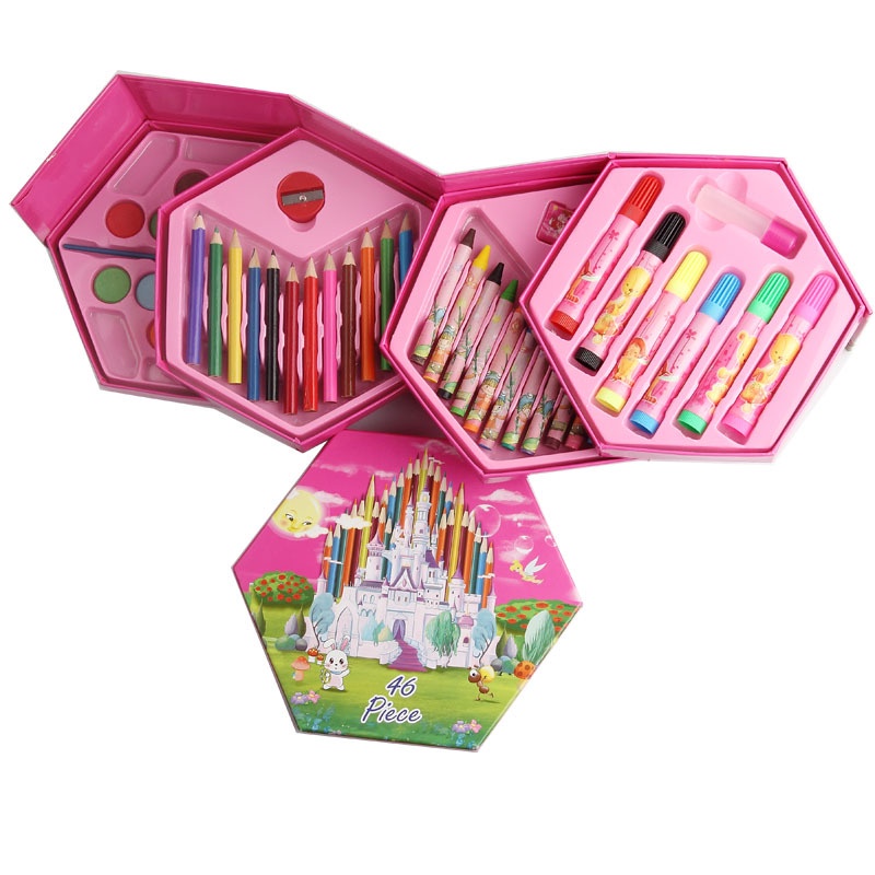 Crayon Set 4 Susun Pensil Warna isi 46 Pcs Cat Air Spidol Alat gambar