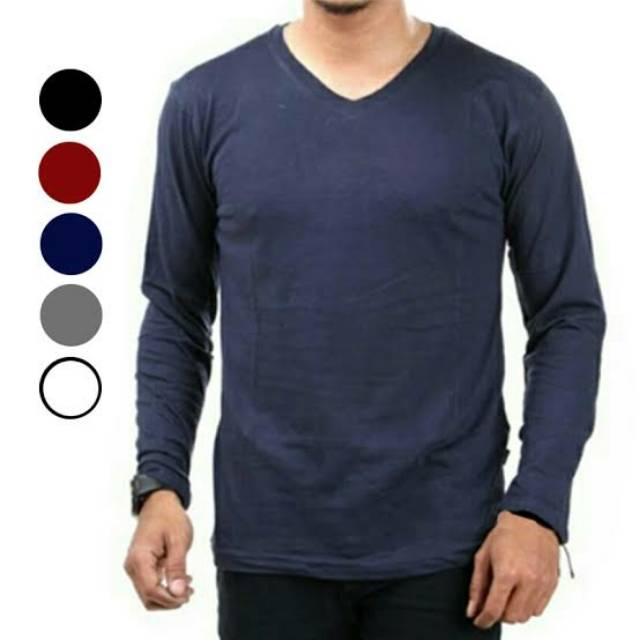 Kaos polos pria panjang lengan bahan RIP warna NAVY kaos polos pria dan wanita formal lengan panjang
