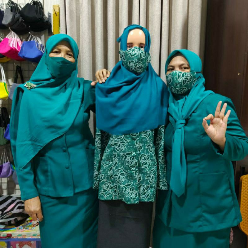 setelan seragam PKK Polos baju rok dan masker pkk HIJAU