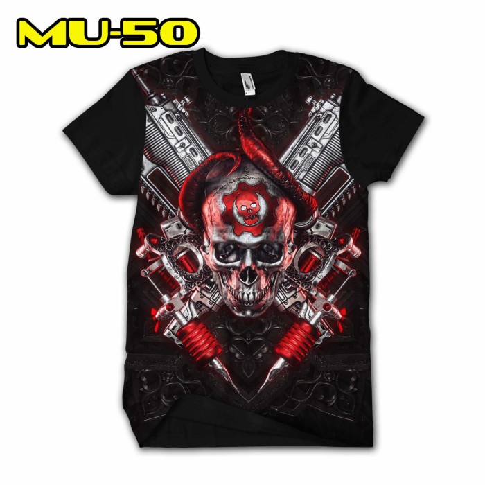 Kaos Tengkorak metal Merah Baju Skull keren