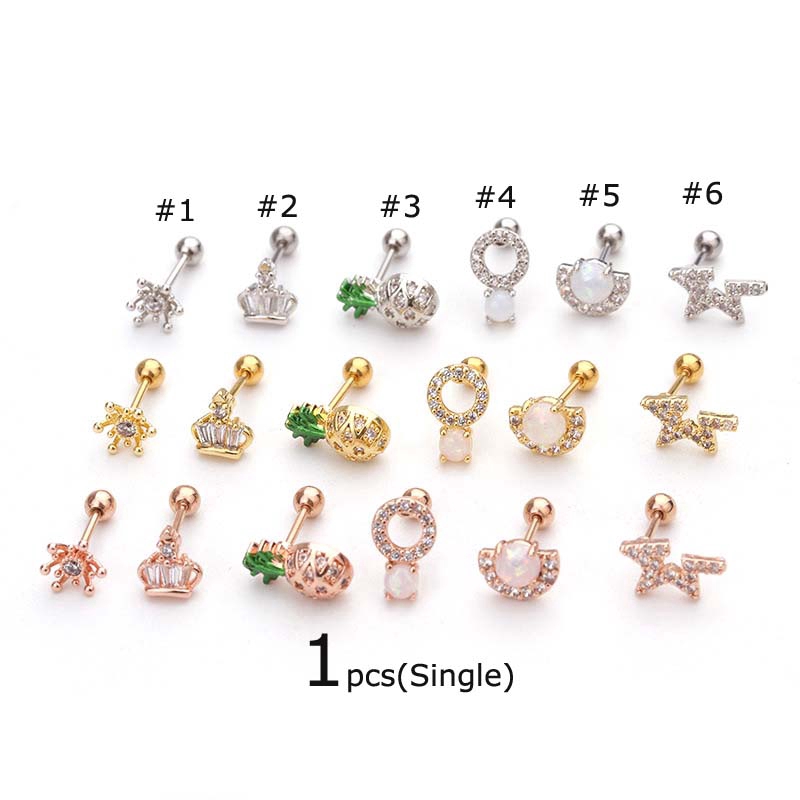 1piece 20G Steel Ear Tragus Cartilage Earrings Stud Piercing 6mm Length