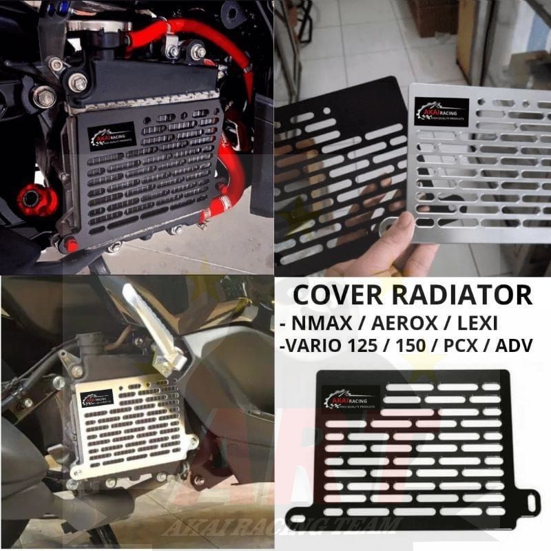 Cover Tutup Radiator Akai Racing Nmax Aerox Lexi Vario150 Pcx Adv150 Sudah Pnp Bahan Besi Crome Dan Hitam