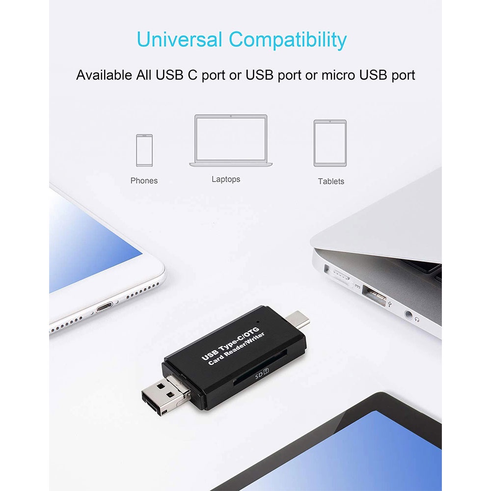 OTG Memory Card Reader USB Type C + USB 3.0 - YC-320 - Black