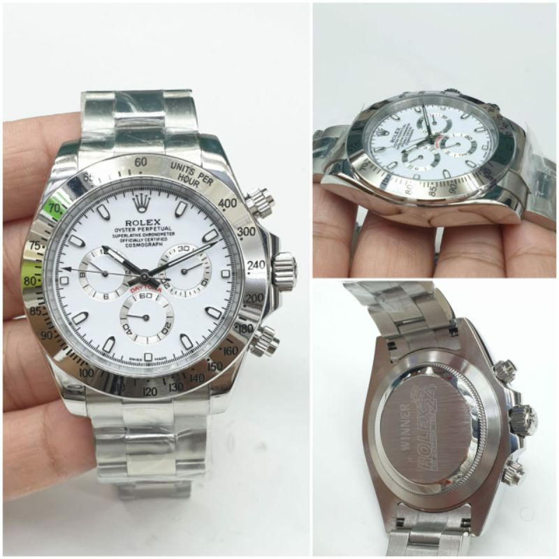 Jam Tangan Rolex Daytona Oyster Perpetual Mesin Otomatis Super Premium Graden AAA - Silver Putih