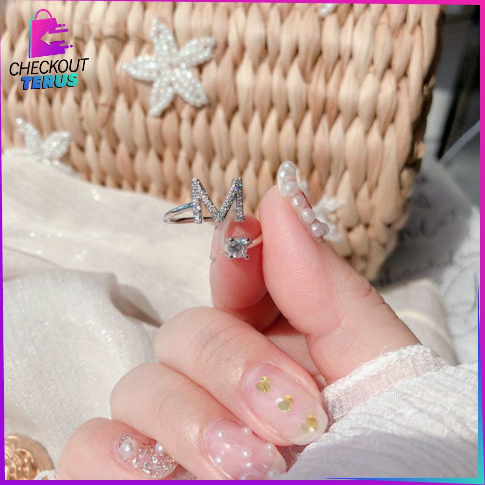 CT K59 Cincin Huruf Silver Abjad Huruf A-Z Stainless Perhiasan Wanita Inisial Nama Cincin Alphabet Wanita Cincin Wanita Huruf Set Fashion