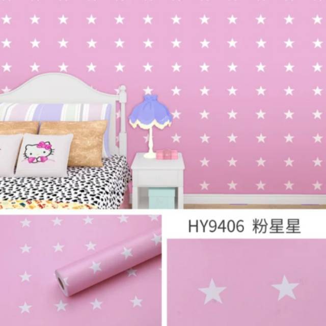 Wallpaper dinding bintang warna pink 10meter x 45 cm