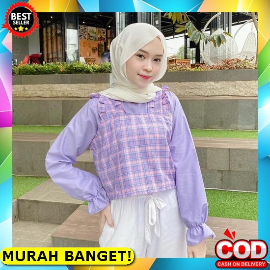 19899 - Pakaian Wanita Atasan Baju Blouse Cewek Terbaru Kekinian Murah [Cod] Keke Blouse 2In1 Atasan