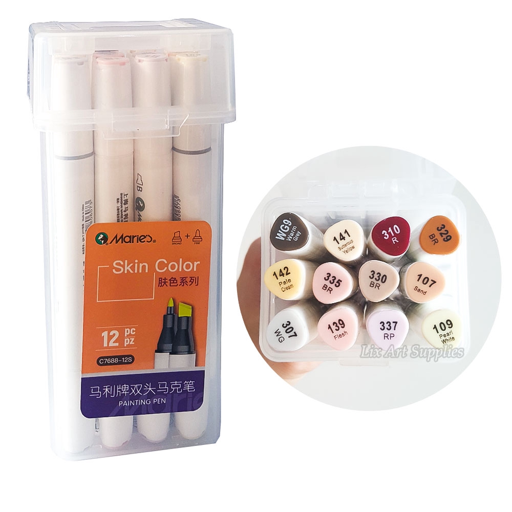 Maries Coloring Marker / Sketch Marker Set 12 SKIN TONES / SKIN COLOR (Like Copic / Finecolour)