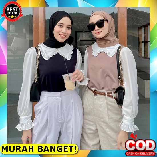 Premium Saka Blouse Atasan Wanita Lengan Panjang Bahan Import Cod - Twins Blouse Atasan Top Korean S