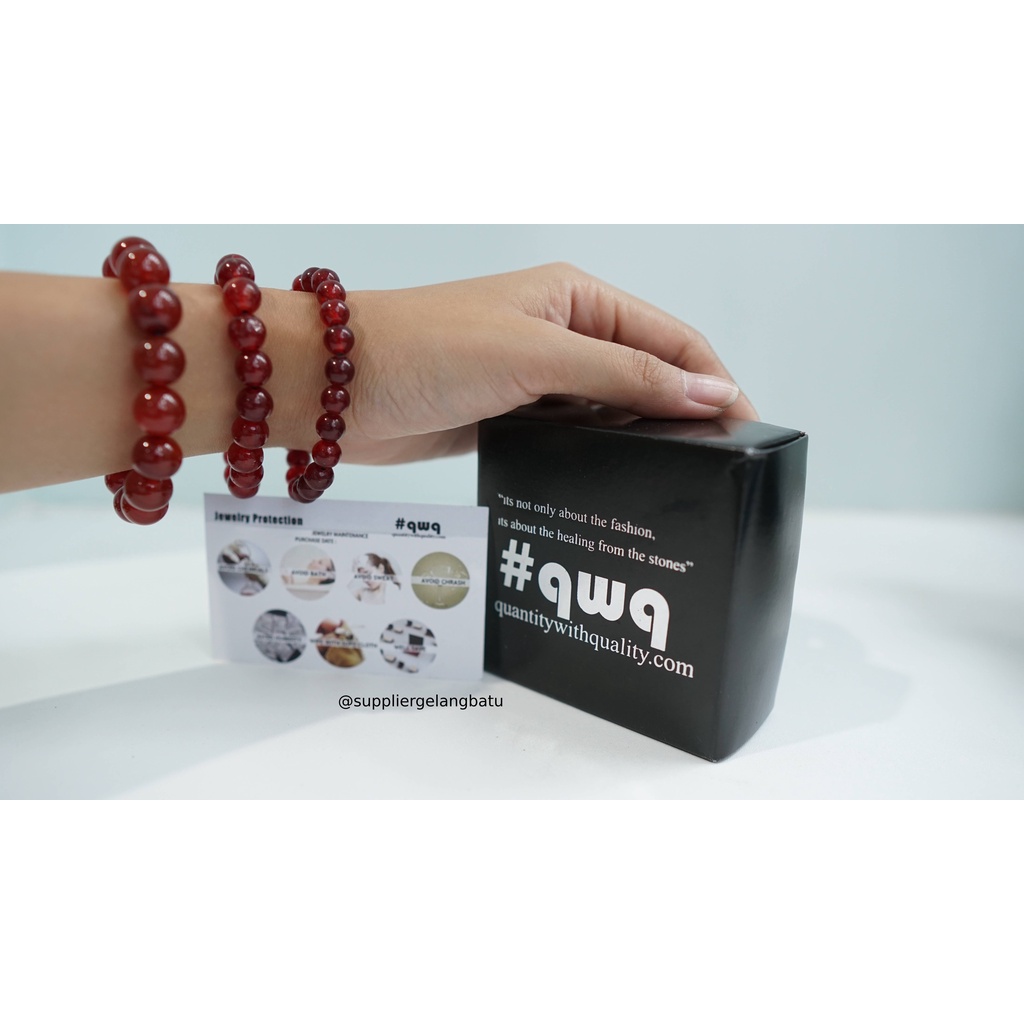 gelang tangan RED GARNET premium batu alam asli akik MERAH bonus kotak