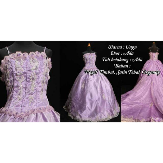 Gaun warna ekor hijau muda dan ungu