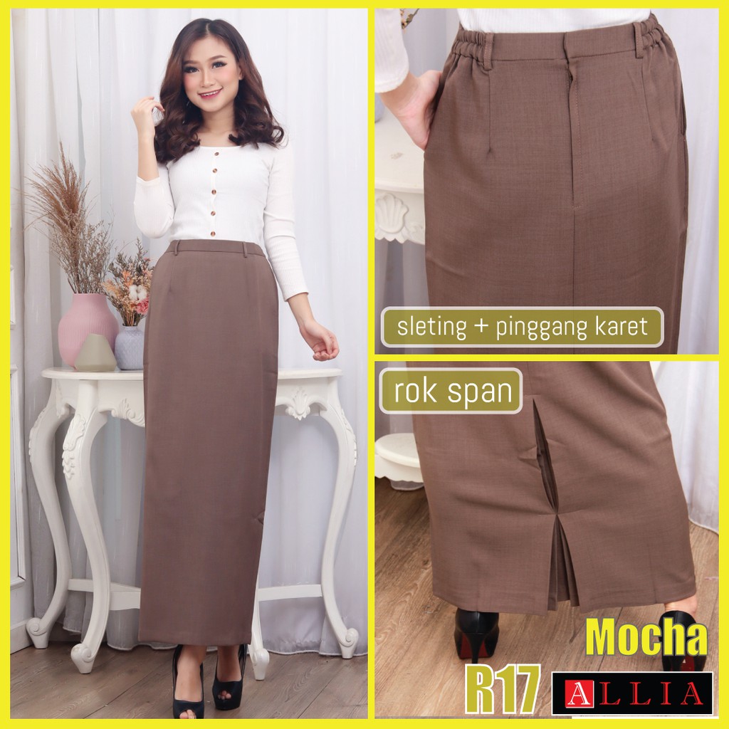 Rok Span Wanita R17 Mocha / Rok Bahan wanita / Rok Panjang Wanita