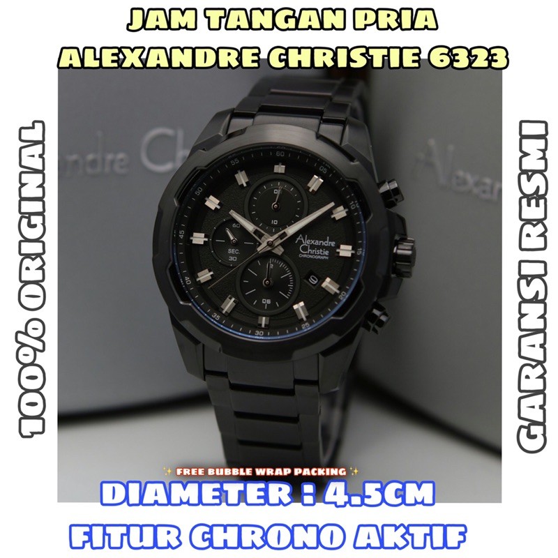 JAM TANGAN PRIA ALEXANDRE CHRISTIE AC 6323 RANTAI MODEL SPORT (Full black/Full hitam)