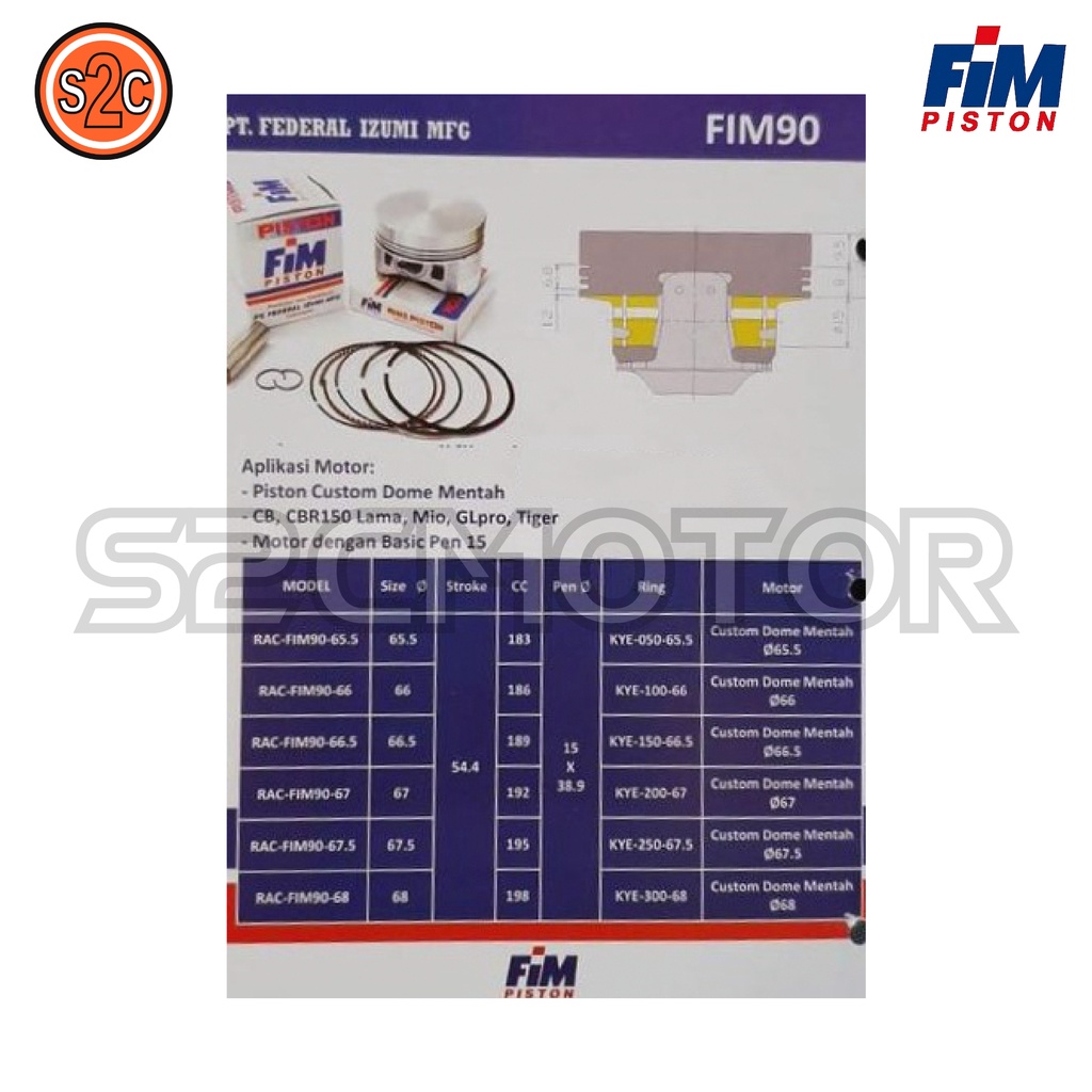 PISTON KIT MODIF MENTAH CUSTOM DOME FIM90 PIN 15 MIO TIGER MEGAPRO GL PRO 65.5 SAMPAI 68-2