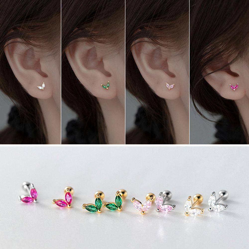 Needway Wanita Anting Elegan Zirkon Sekrup Perhiasan Hadiah Gadis Tindik Gaya Korea