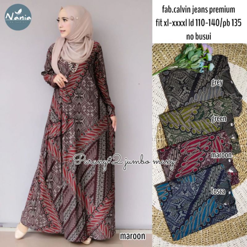 PARANG #2 JUMBO MAXY GAMIS DRESS MUSLIM WANITA MOTIF CALVIN JEANS PREMIUM MELAR HIGH QUALITY NANIA