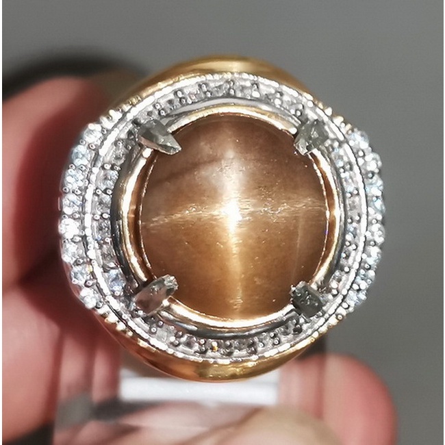 Cincin Batu Akik Tapak Jalak Sunstone Pasir Emas Star