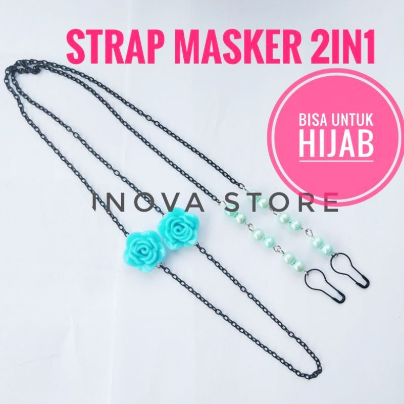 NEW strap masker hijab 2 in 1 fallin mutiara sesuai warna mawar / konektor masker / strap masker hijab Pengait Masker Tali Masker