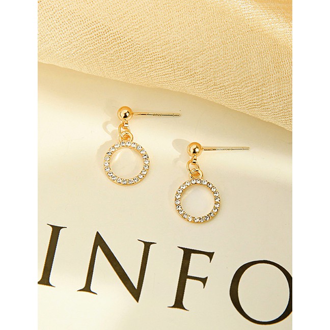LRC Anting Tusuk Fashion Golden Geometric Circle Stud Earrings D91443