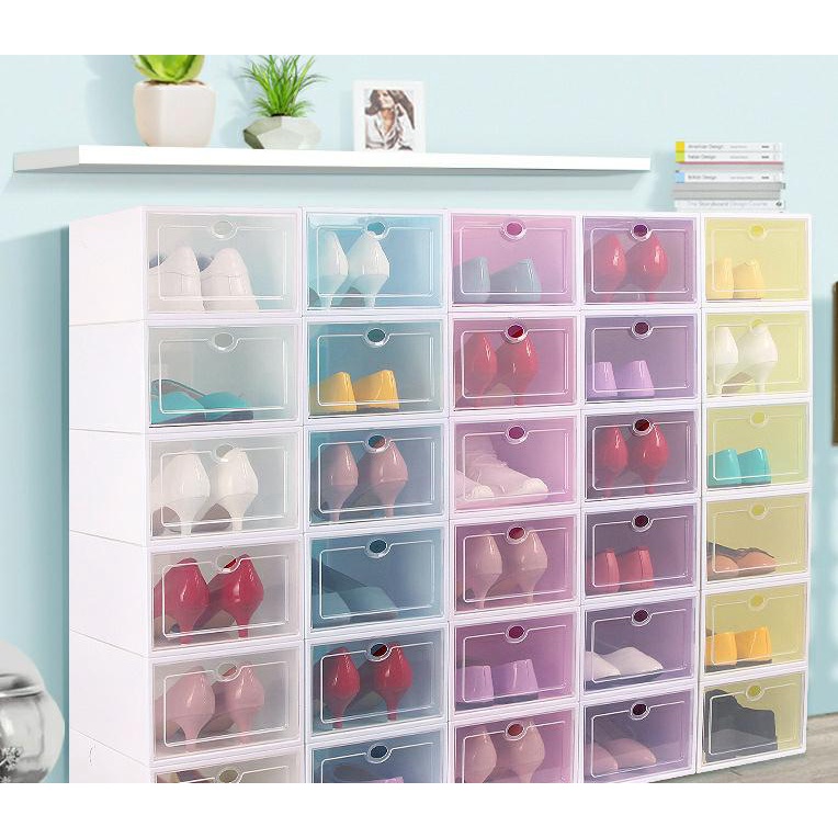 MurmerOfficial R131 Kotak Sepatu Lipat Transparan Tebal Shoes Storage Box Organizer Rak Sepatu Plastik Susun