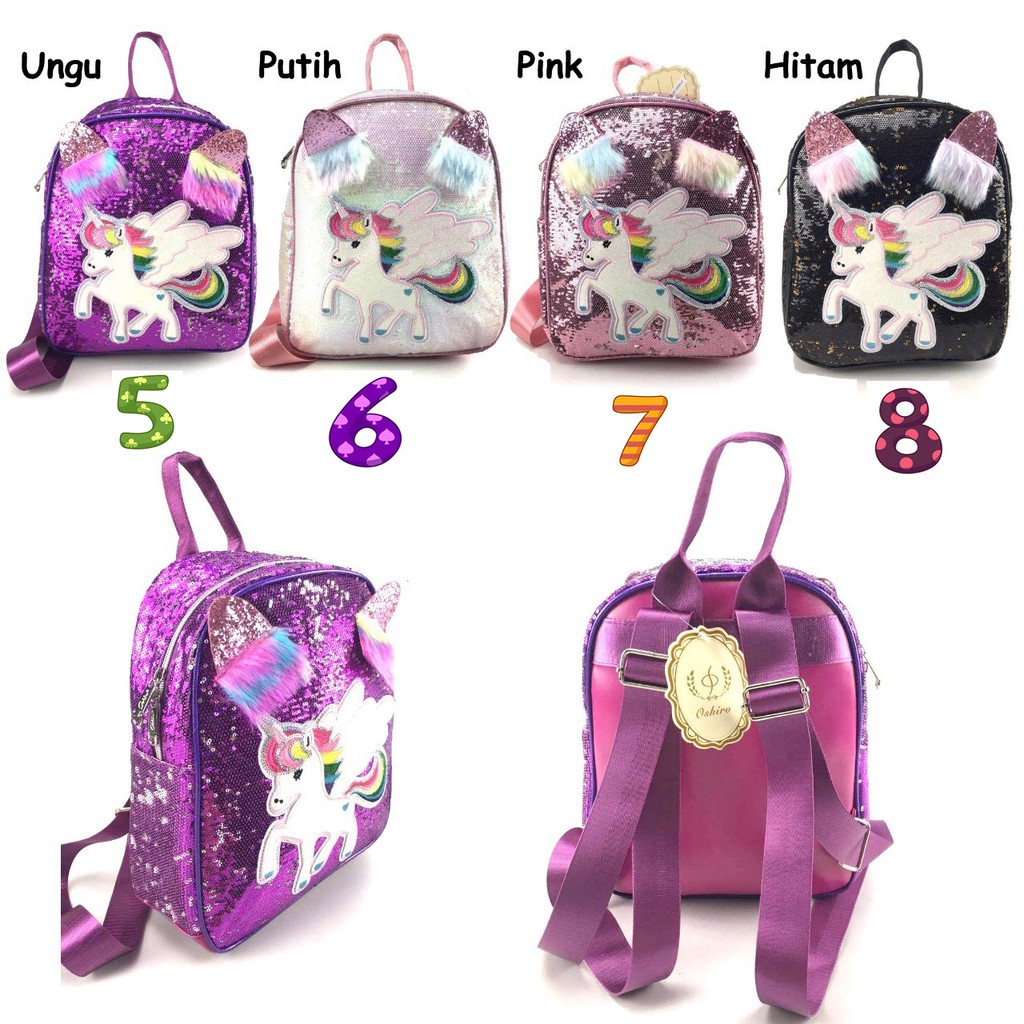 SALE CUCI GUDANG TAS RANSEL Sequin USAP Kuda Ajaib IMPORT - Backpack Fashion TK / SD / Remaja - (Payet Manik2 )