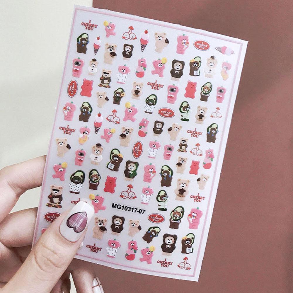 Needway Seri Beruang Stiker Kuku Beberapa Warna Decals Self Adhesive DIY Nail Art Dekorasi