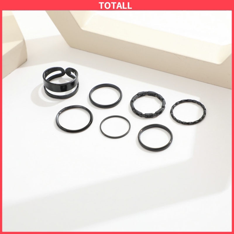 COD 7pcs Cincin Korea Hitam Gaya Punk Aesthetic Cincin Titanium Pria Keren Untuk Wanita Ring Jewelry-Totall