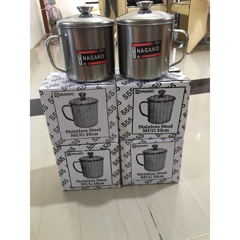 CANGKIR GELAS ALUMINIUM NAGAKO 555 10CM DENGAN TUTUP CANGKIR STAINLESS STEEL