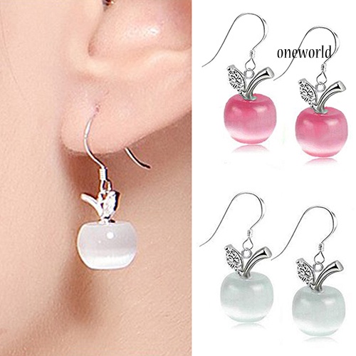 OW@ Women Opal Apple Dangle 925 Sterling Silver Zircon Eardrops Hook Earrings