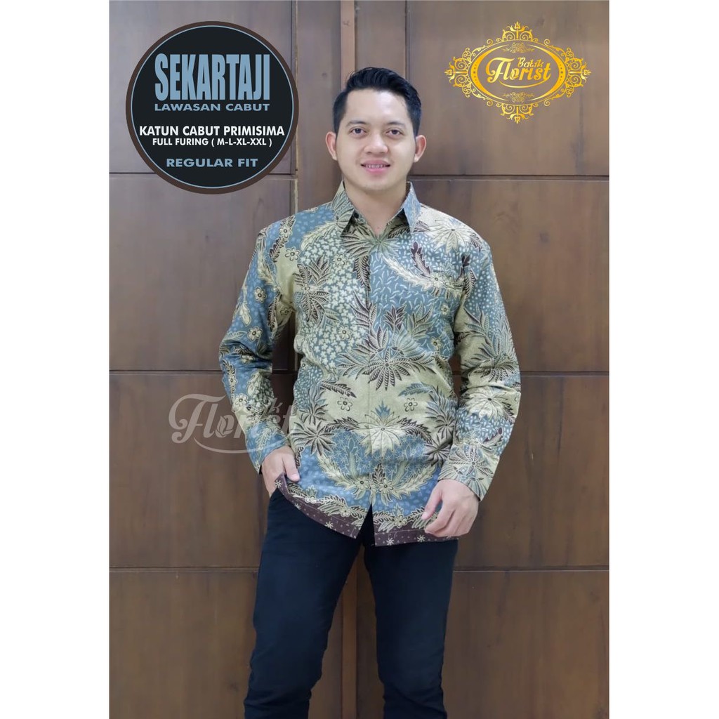 SEKARTAJI LAWASAN CABUT Kemeja Batik Pria Katun Cabut Primisima Full Furing