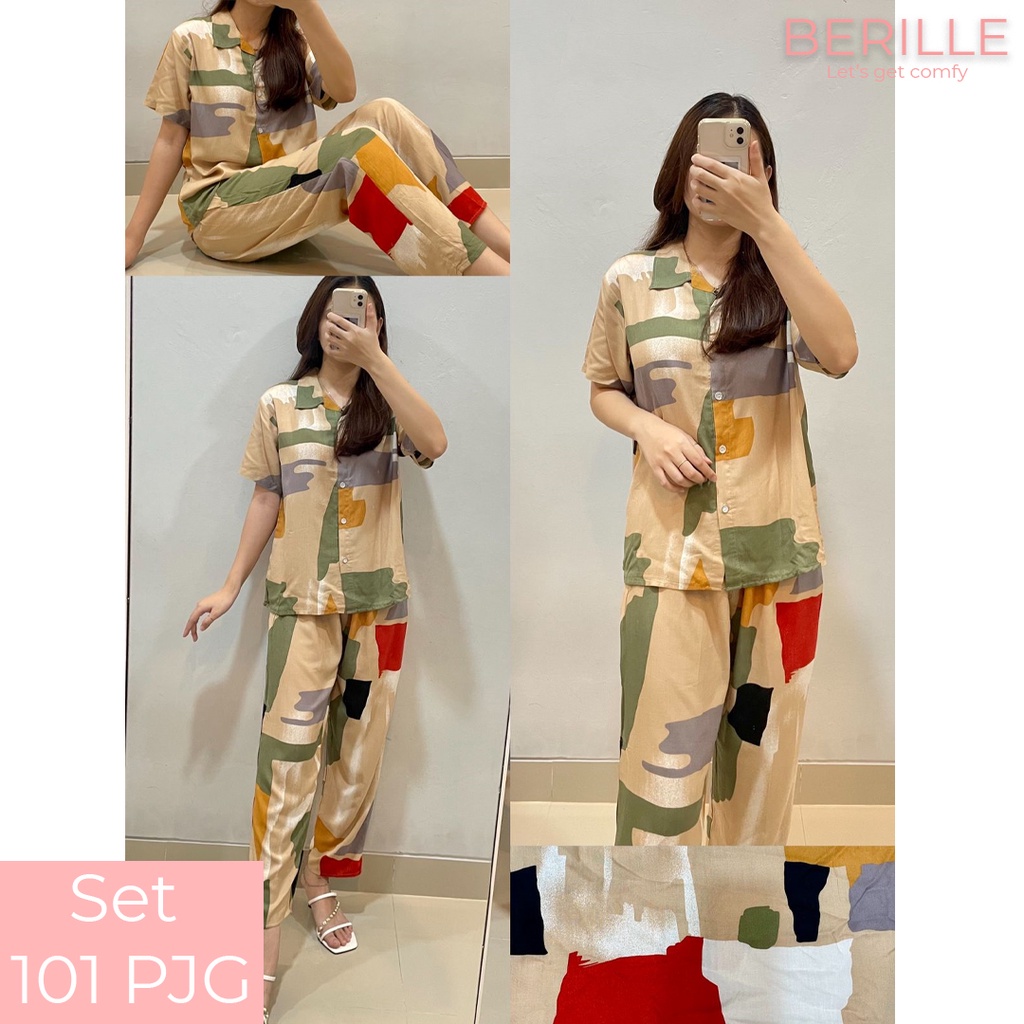 Piyama set Rayon Wanita / Setelan Piyama Wanita Motif / Piyama Rayon Viscose /  Piyama Motif Rayon Viscose Premium Termurah /Piyama Wanita Dewasa / Pajamas / Baju Tidur Wanita / Piyama setelan rayon viscose  (COD)-Set 101 PJG