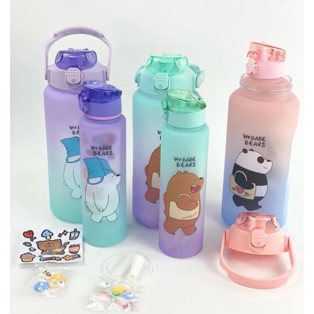 2IN1 - BOTOL WEBABE BEARS BERANAK SET DAPAT 2 BOTOL 2LT + 1 LT AIR MINUM VIRAL AUREL STIKER GRADASI PAKET HEMAT HARGA PAHE MURAH