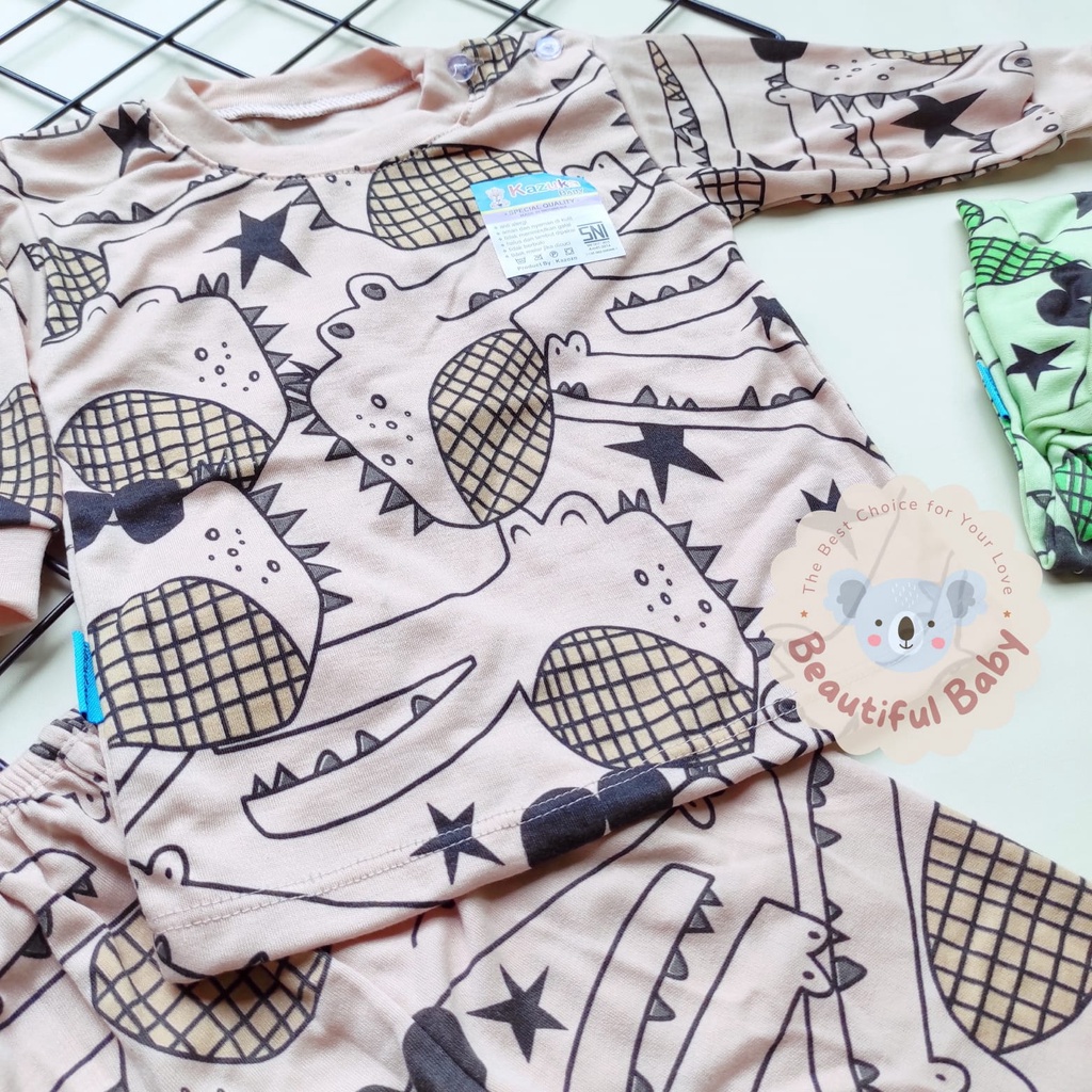 Baby.ou - Setelan Baju Bayi Lengan Panjang Celana Panjang SNI 3-12 Bulan Motif Crocodile / Setelan Piyama Bayi Kazuka / Baju Bayi Panjang / Baju Tidur Bayi