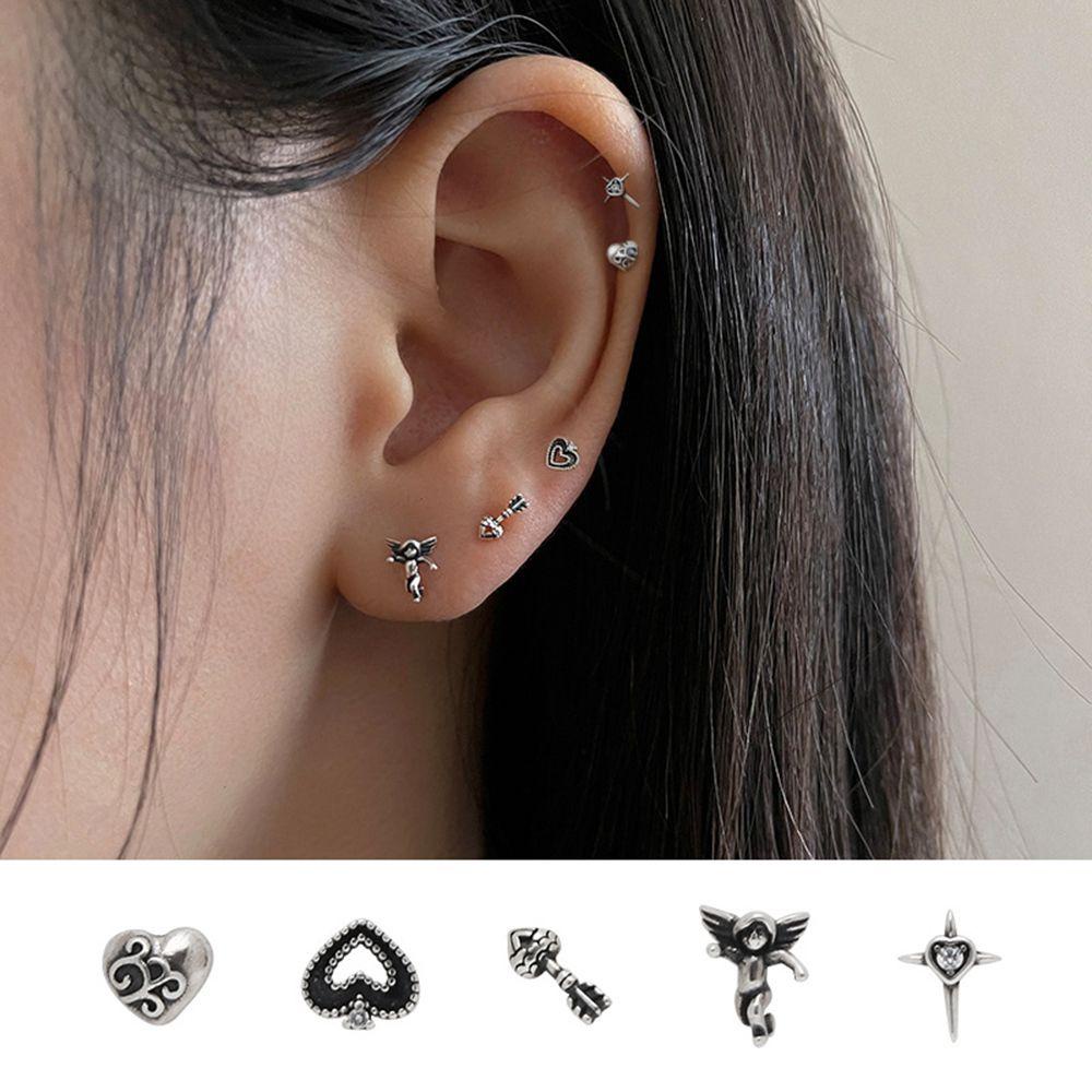 Preva Anting Tusuk Salib Anting Tusuk Perhiasan Hati Malaikat Goth Aesthetic