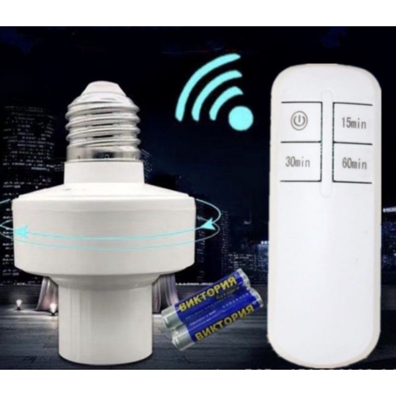 Fitting Lampu Remote Control Socket Lampu E27 Timer 15/30/60 Free Baterai AAA