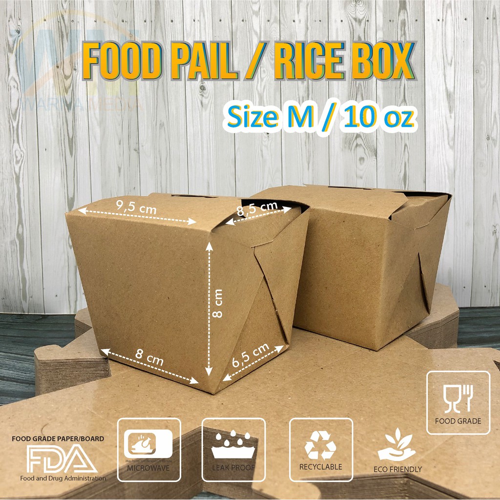 FOODPAIL SIZE M/BOX BENTO/RICE BOX/RICE BOWL 10oz/BOX MAKANAN POLOS/BAHAN/KEMASAN PAIL CRAFT (60pcs)