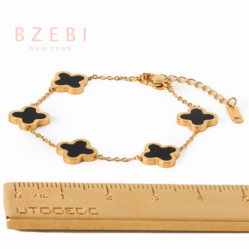 Bzebi Gelang Tangan Titanium Steel Lapis Emas 18k Hias Berlian Imitasi Gaya Korea 985b