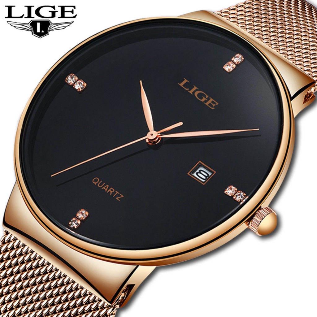 LIGE Jam Tangan Kuarsa Analog Pria/Wanita, Jam Tangan Kasual Kalender Otomatis Tahan Air Modis