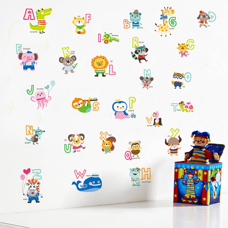 RELIZA WAL STICKER ALPHABET ANIMAL HEWAN ANAK HURuF STUDY KIDS ABC1054 STIKER DINDING